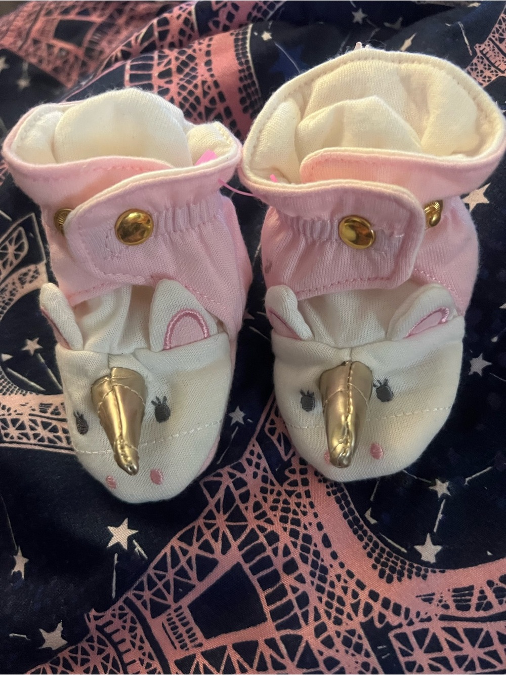 cloud island Pink and White Unicorn Baby Booties